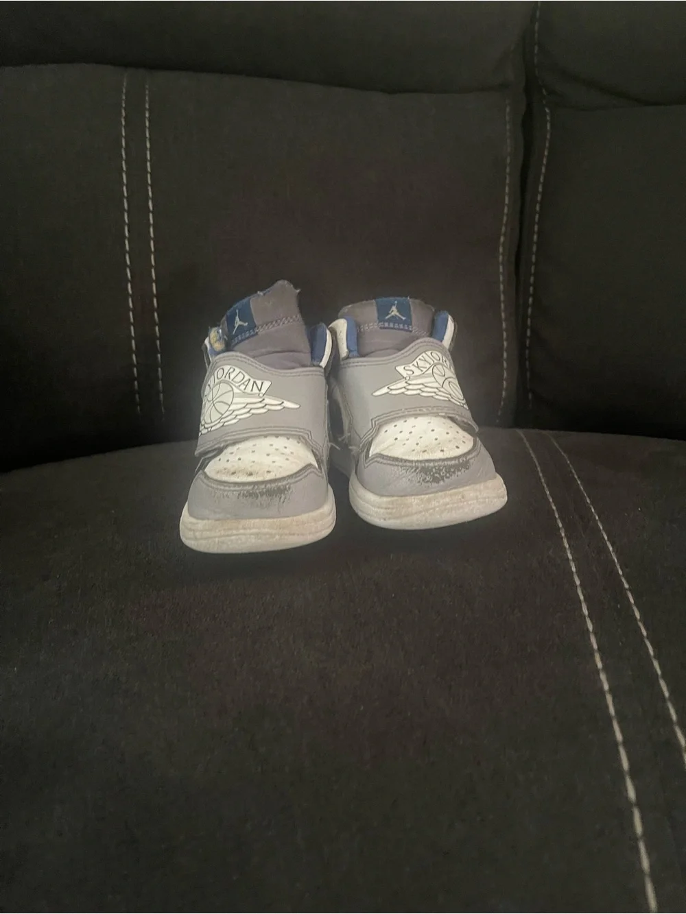 Jordan Kids Gray White and Navy High-Top Sneakers